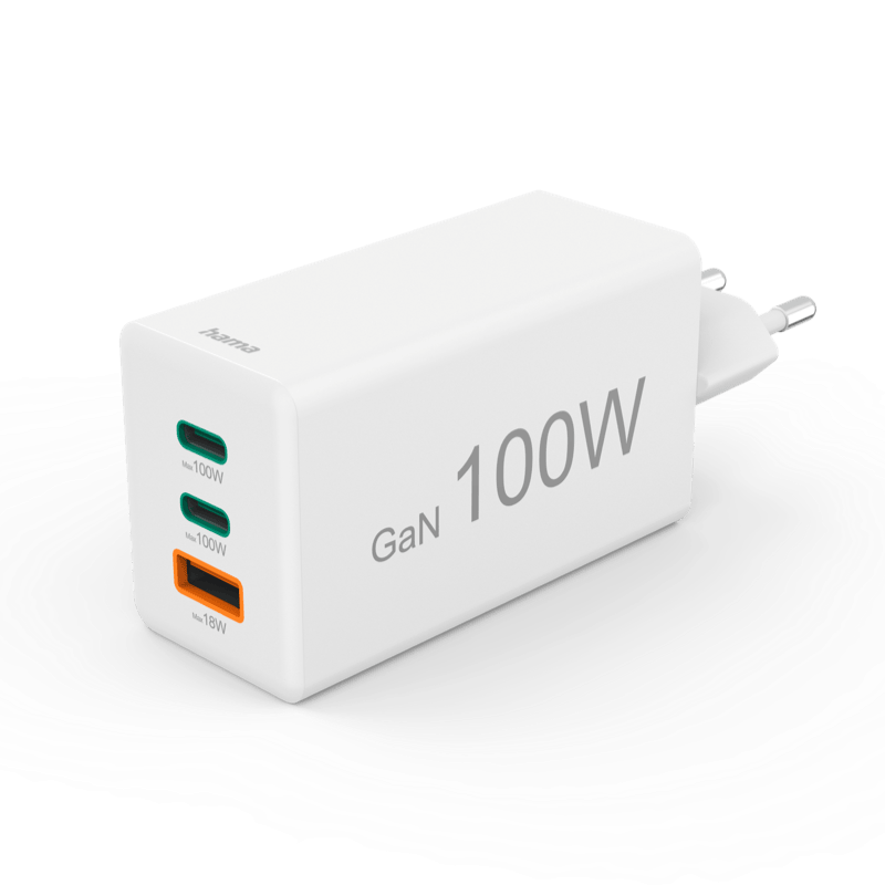 Hama Ładowarka Sieciowa Mini 100W PD/QC (2X USB-C, 1X USB-A) biała front lewy skos 1